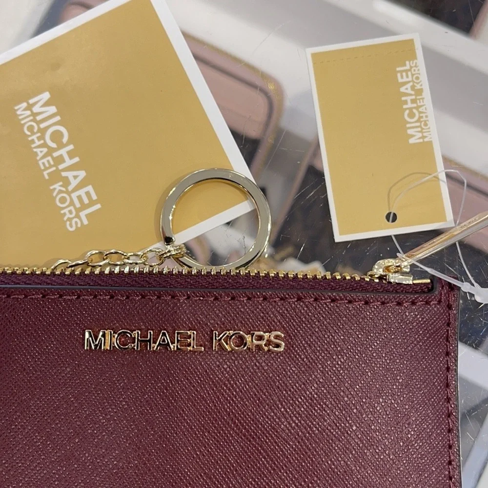 Michael Kors Jet Set Travel Small Leather Top Zip Coin Pouch With ID